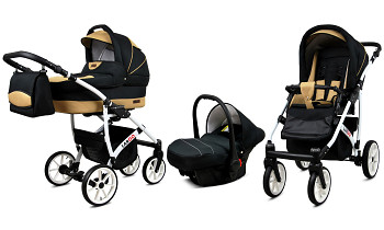 Kočárek Baby Lux Largo White Black Coffe s autosedačkou za příplatek