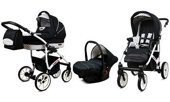 Kočárek Baby Lux Largo White Black Dots s autosedačkou za příplatek