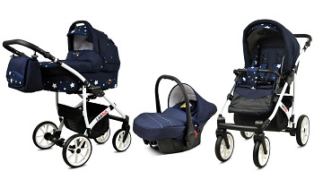 Kočárek Baby Lux Largo White Navy Blue Star s autosedačkou za příplatek