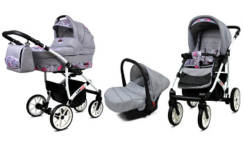 Kočárek Baby Lux Largo White Pink Owl s autosedačkou za příplatek