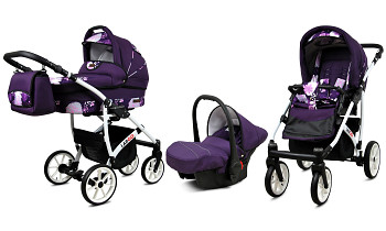 Kočárek Baby Lux Largo White Violet Flowers s autosedačkou za příplatek