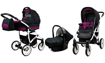 Kočárek Baby Lux Largo White Black Purple s autosedačkou za příplatek