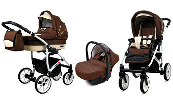 Kočárek Baby Lux Largo White Brown Cream s autosedačkou za příplatek