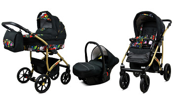Kočárek Baby Lux Largo Gold Garden Flowers s autosedačkou za příplatek