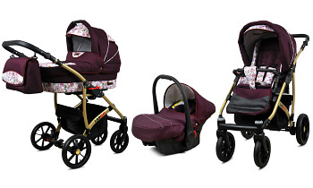 Kočárek Baby Lux Largo Gold Maroon Flowers s autosedačkou za příplatek