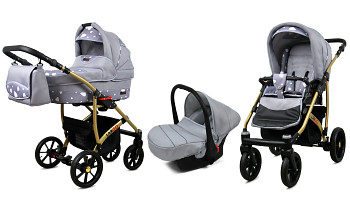 Kočárek Baby Lux Largo Gold Silver Hearts s autosedačkou za příplatek
