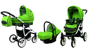 Kočárek Baby Lux Largo White Green Leaf s autosedačkou za příplatek