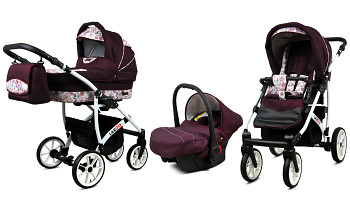 Kočárek Baby Lux Largo White Maroon Flowers s autosedačkou za příplatek