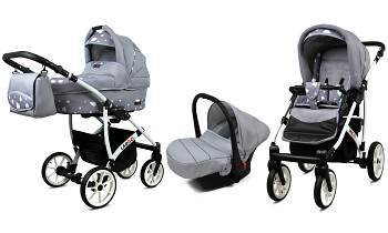 Kočárek Baby Lux Largo White Silver Hearts s autosedačkou z a příplatek