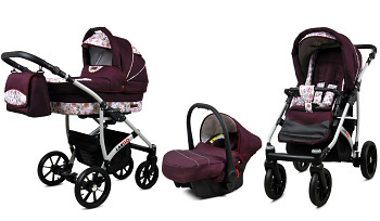 Kočárek Baby Lux Largo Maroon Flowers s autosedačkou za příplatek