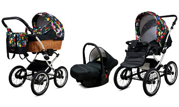 Kočárek Baby Lux Classic Silver Alu Garden Flowers s autosedačkou za příplatek
