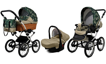 Kočárek Baby Lux Classic Silver Alu Fern Leaf s autosedačkou za příplatek