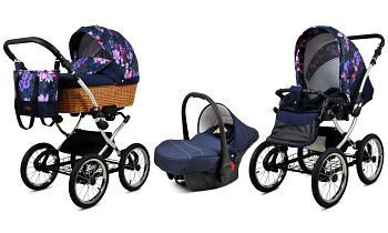 Kočárek Baby Lux Classic Silver Alu Royal Magnolia s autosedačkou za příplatek