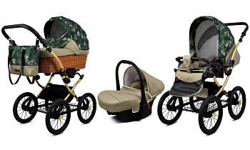 Kočárek Baby Lux Classic Gold Alu Fern Leaf s autosedačkou za příplatek
