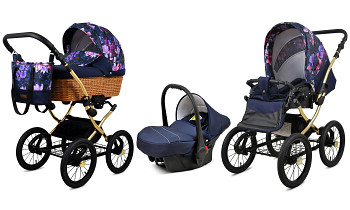 Kočárek Baby Lux Classic Gold Alu Royal Magnolia s autosedačkou za příplatek