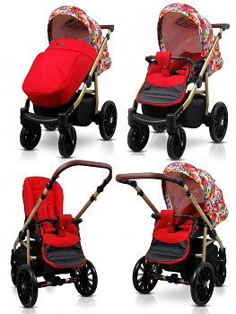 Kočárek Baby Lux Aspero v provedení Red Tulips
