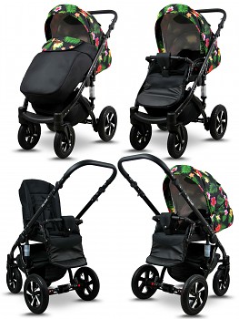 Kočárek Baby Lux Sky Lark Soft Alu Black v provedení Paradise Flowers