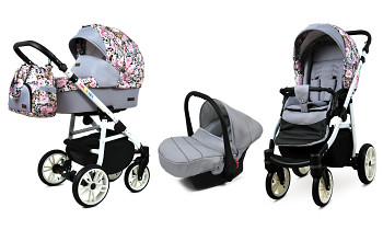 Kočárek Baby Lux Colorlux Alu White Albion Roses On Leopard s autosedačkou za příplatek