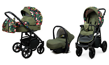 Kočárek Baby Lux Colorlux Alu Black Roses With Tulips On Black s autosedačkou za příplatek