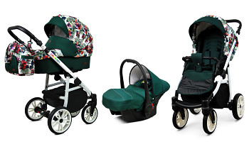 Kočárek Baby Lux Colorlux Alu White Chili Flowers s autosedačkou za příplatek