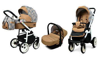 Kočárek Baby Lux Colorlux Alu White Gold Houndstooth s autosedačkou za příplatek
