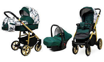 Kočárek Baby Lux Colorlux Alu Gold Lilac Flowers On Grey s autosedačkou za příplatek