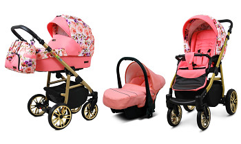 Kočárek Baby Lux Colorlux Alu Gold Pansies And Roses s autosedačkou za příplatek