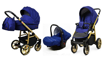 Kočárek Baby Lux Colorlux Alu Gold Sailor Blue s autosedačkou za příplatek