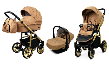 Kočárek Baby Lux Colorlux Alu Gold Sand Pearl s autosedačkou za příplatek