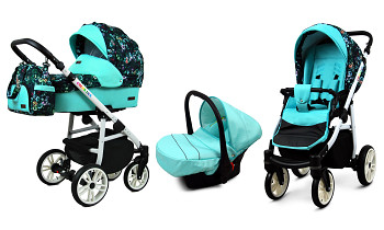 Kočárek Baby Lux Colorlux Alu White Green Garden s autosedačkou za příplatek