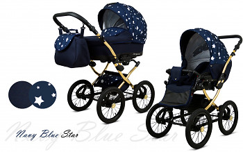 Kočárek Baby Lux Margaret Alu Gold Navy Blue Star 