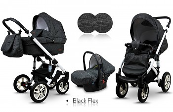 Kočárek Baby Lux Sky Lark Soft Alu White Black Flex - autosedačka za příplatek