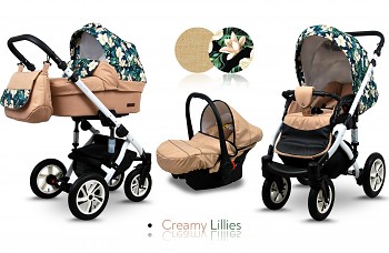 Kočárek Baby Lux Sky Lark Soft Alu White Creamy Lillies - autosedačka za příplatek