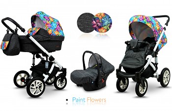 Kočárek Baby Lux Sky Lark Soft Alu White Paint Flowers - autosedačka za příplatek