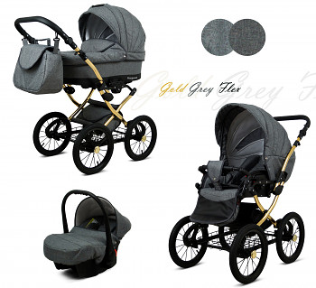 Kočárek Baby Lux Margaret Alu Gold Grey Flex  - autosedačka za příplatek