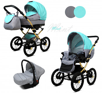 Kočárek Baby Lux Margaret Alu Gold Mint - autosedačka za příplatek