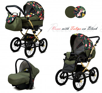Kočárek Baby Lux Margaret Alu Gold Roses nad Tulips - autosedačka za příplatek