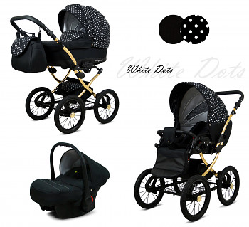 Kočárek Raf-Pol Margaret Alu Gold White Dots + autosedačka za příplatek