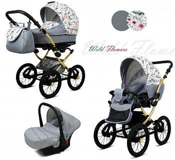 Kočárek Baby Lux Margaret Alu Gold Wild Flowers - autosedačka za příplatek