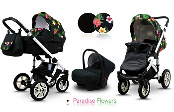 Kočárek Baby Lux Sky Lark Soft Alu White Paradise Flowers - autosedačka za příplatek