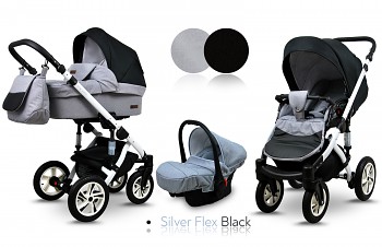 Kočárek Baby Lux Sky Lark Soft Alu White Silver Flex Black - autosedačka za příplatek
