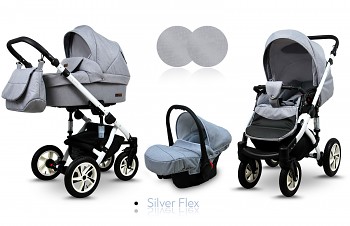 Kočárek Baby Lux Sky Lark Soft Alu White Silver Flex - autosedačka za příplatek