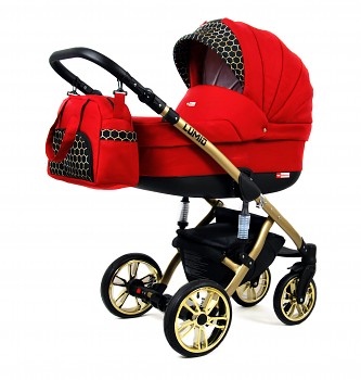 Kočárek Baby Lux Lumio Scarlet 08 červená - zlatý podvozek