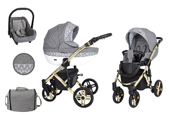 Kočárek Kunert Mila Premium Gold 15 šedý len + kostka s autosedačkou za příplatek