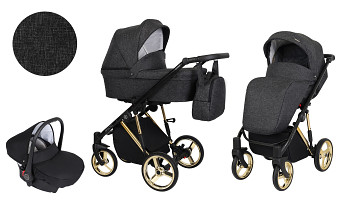Kočárek Kunert Molto Premium Gold Chrome 03 černý len s autosedačkou za příplatek