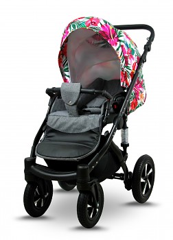 Kočárek Baby Lux Sky Lark Soft Alu Black Grey Flex Hibiscus