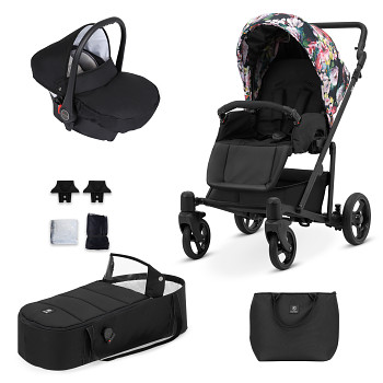Kočárek Kunert Roy Black 08 black flowers s autosedačkou za příplatek