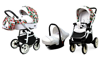 Kočárek Baby Lux Colorlux Alu White Small Roses s autosedačkou za příplatek