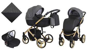 Kombinovaný kočárek Kunert Tiaro Premium Gold 06 černý + pepito s autosedačkou za příplatek
