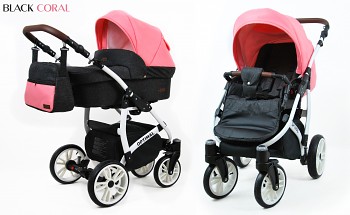 Kočárek Baby Lux Optimal White Black Coral černá + růžová 2019